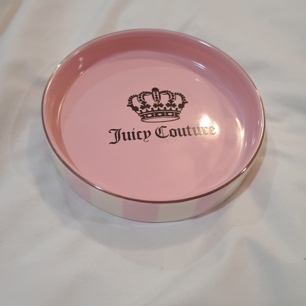New Juicy Couture Pink & White Striped Circle Trinket Tray For Rings Or Necklace